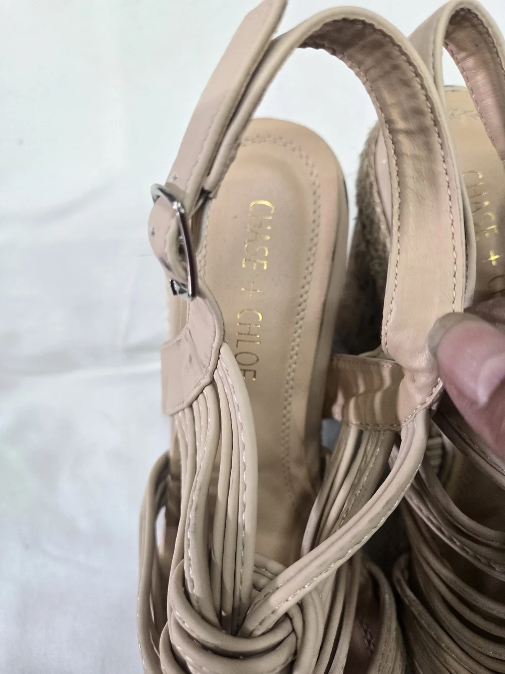 Chase + Chloe Beige Braided Cork Platform Wedge Sandals